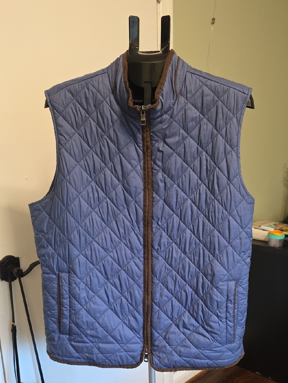 Peter Millar Essex Quilted Light Blue Vest with Brown Trim